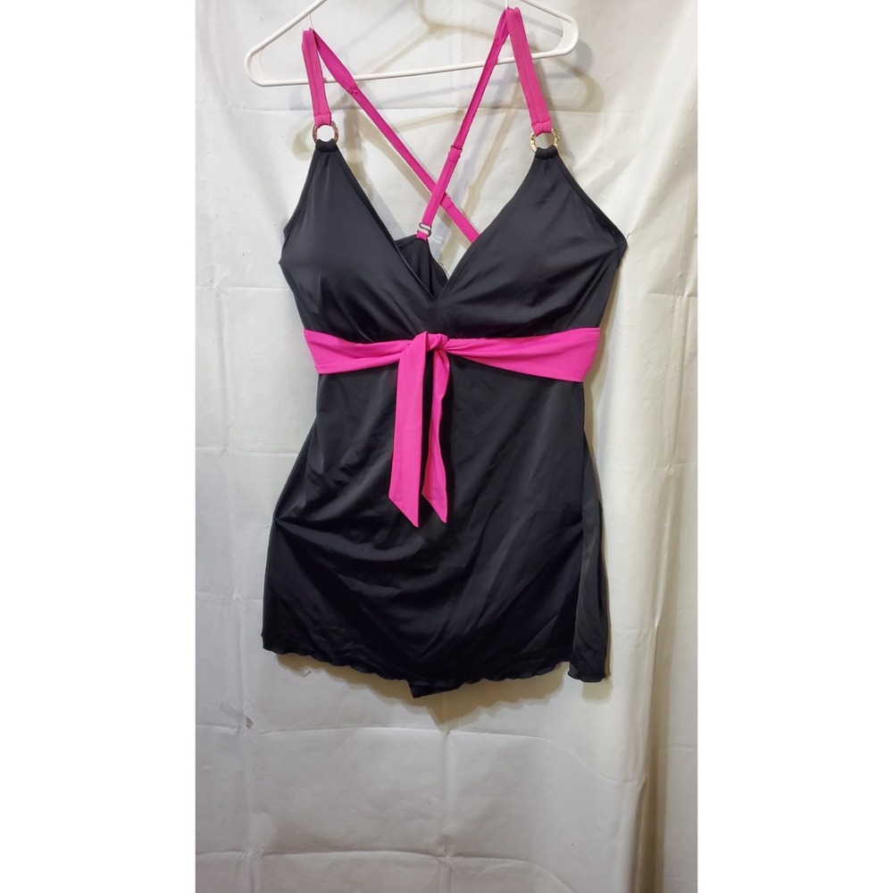 Always 4 Me bathing‎ suit Black Skirt Layer Pink Bow Babydoll  Sz 26 Plus Size
